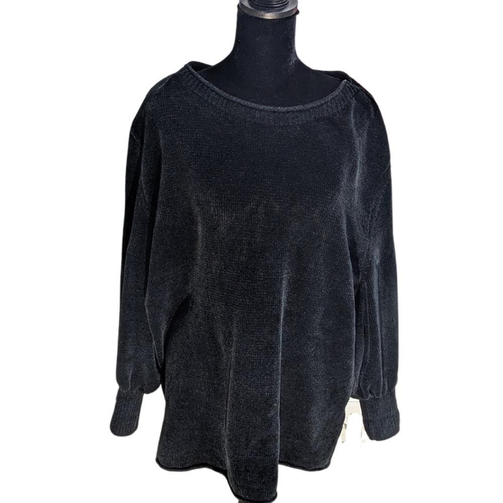 Zara Knit Balloon Puff Sleeve Chenille Slouchy Sweater Boat Neckline Size S Soft